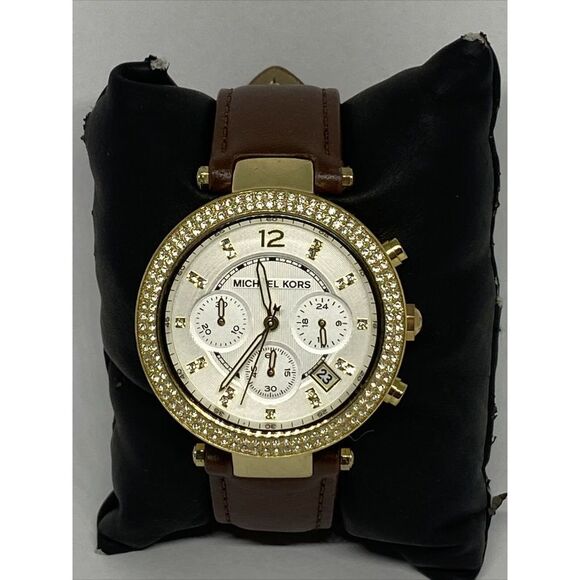 Michael Kors Parker MK-5354 Women's Brown Leather Analog Dial Quartz Watch VK445 - Picture 1 of 12